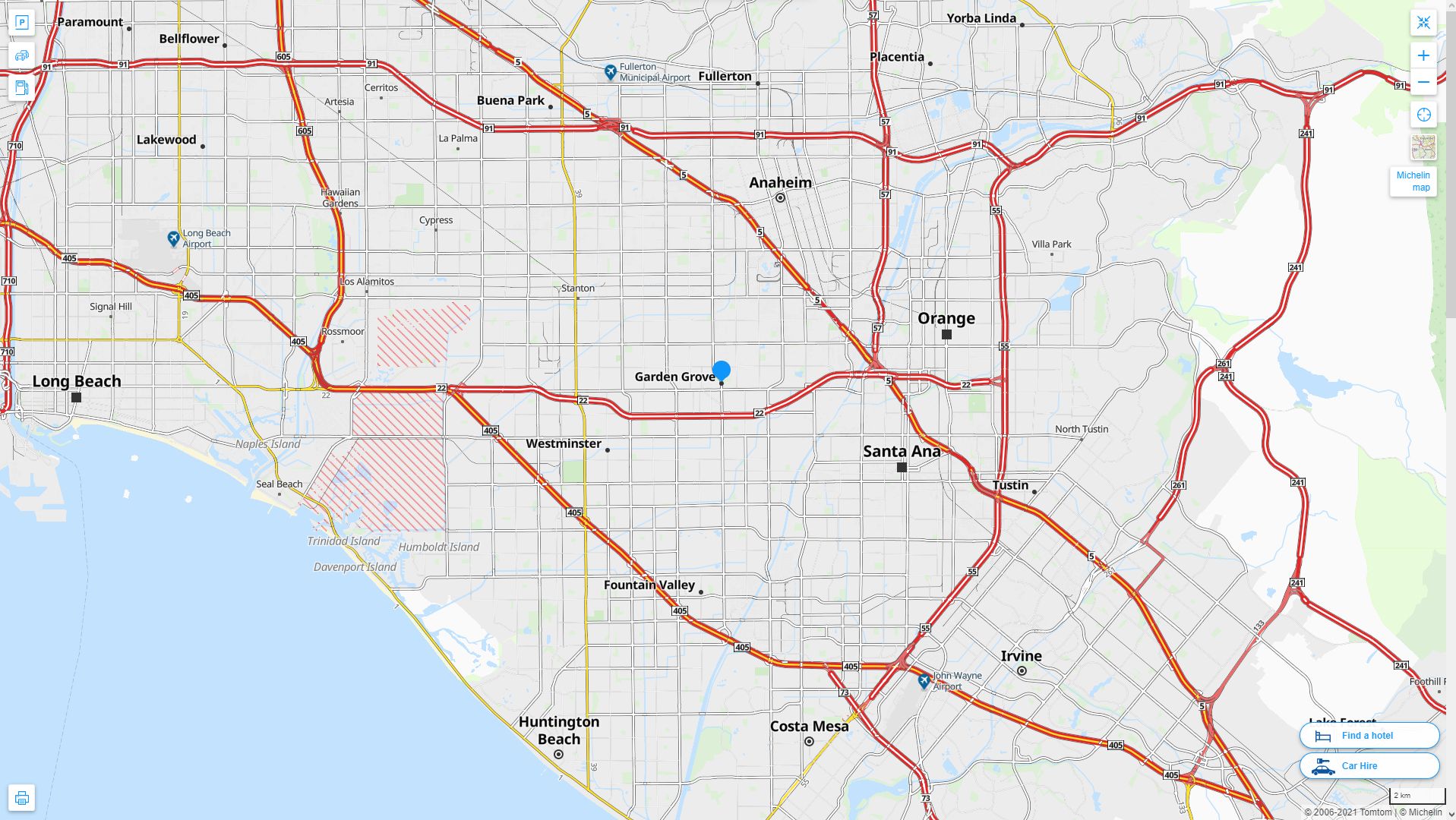 Garden Grove California Highway and Road Map